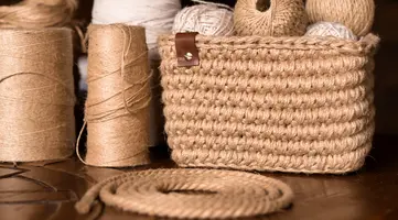 Assorted sisal twine and a woven storage basket