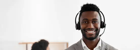 Customer service representative wearing a headset